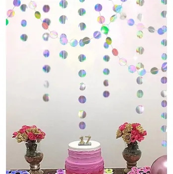 Girlanda papírová 4 m - kolečka stříbrná holografická