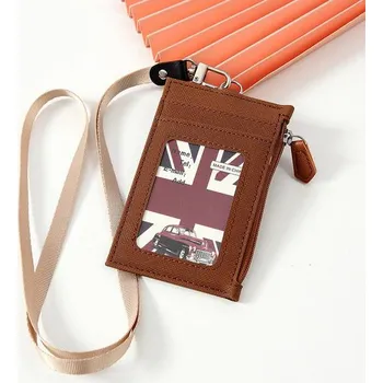 Obal na doklad Obal na kartu s popruhem na krk - tmavě hnědá