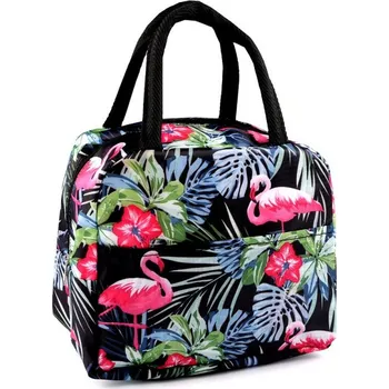 Termotaška skládací svačinová s kapsou 22x19 cm 4 černá plameňák