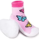 YO Ponožky s gumovou podrážkou - ponožkoboty dívčí - růžové s motýlky, velikost: 21
