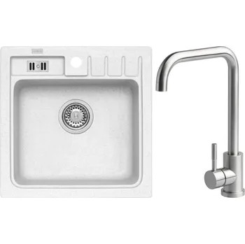 Kuchyňský dřez Alveus Set Niagara 20 Granitový dřez bez odkapu 465x465 mm + baterie Angel, bílá, SETA20074