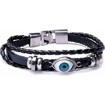 Náramek Náramek pánský z černé kůže Evil eye obvod cca 20 cm