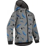 Unuo Unuo, Dětská softshellová bunda s fleecem Basic, Šedá, Velryby /116