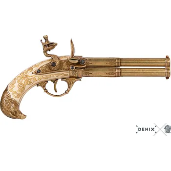 Sběratelství Denix Dvouhlavňová křesadlová pistole - Francie 18. stol. + Přívěsek na klíče DENIX