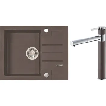 Granitový dřez Alveus Set Rock 30 Granitový dřez s odkapem 595x475 mm + baterie Zina 03, chocolate, SETA406