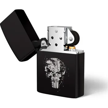 DRAGOWA benzínový zapalovač s gravírováním Frank the Punisher, černý