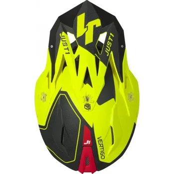 Helma na motorku Moto přilba JUST1 J18 VERTIGO matná červeno/šedo/fluo žlutá 2XL