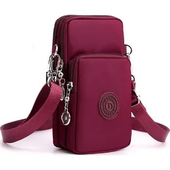 Kabelka Nylonová mini kabelka přes rameno 17 x 5 x 9 cm - Červené víno