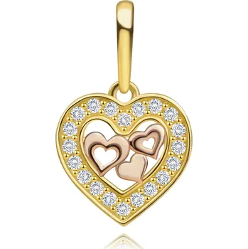 Přívěsek Přívěsek ze 14K kombinovaného zlata - motiv srdíček, linie zirkonů