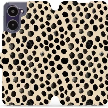 Pouzdro na mobilní telefon Flipové pouzdro Mobiwear - Realme 10 - VA50S Černé puntíky (Knížkové flip pouzdro, obal, kryt na mobil Realme 10 - VA50S Černé puntíky, materiál Umělá kůže + TPU - ochrana 360°, stojánek, silikonová vanička, magnetické zavírání)