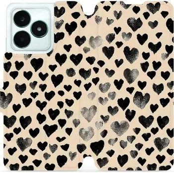 Pouzdro na mobilní telefon Flipové pouzdro Mobiwear - Realme C51 - VA51S Černá srdíčka (Knížkové flip pouzdro, obal, kryt na mobil Realme C51 - VA51S Černá srdíčka, materiál Umělá kůže + TPU - ochrana 360°, stojánek, silikonová vanička, magnetické zavírání)