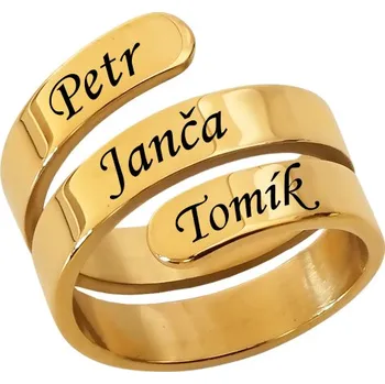 Prsten Ocelový prstýnek Family zlatý 3 jména