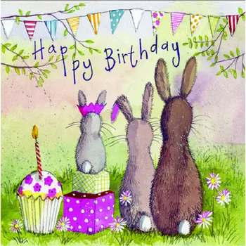 Přání v obálce The Rabbit family,od ALEX CLARK 14*14 cm (Blahopřáníí králík, králíček, zajíc)