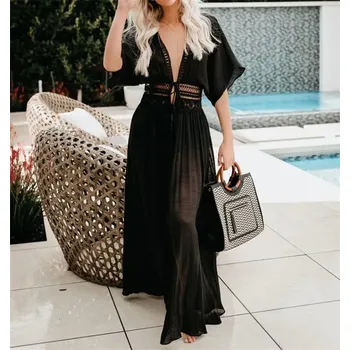 Dámské šaty Plážové bílé šaty - pareo tunika - černá,XXL