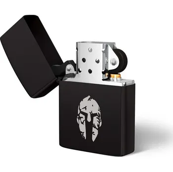 DRAGOWA benzínový zapalovač s gravírováním Spartan, černý