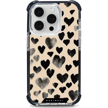 Pouzdro na mobilní telefon Odolný obal Mobiwear MagSafe Elite Bumper - Apple iPhone 15 Pro - DA51D Černá srdíčka (Odolný kryt, pouzdro, obal Mobiwear Elite Bumper na mobil Apple iPhone 15 Pro - DA51D Černá srdíčka, materiál Plast + TPU silikon + kov - zesílená ochrana telefonu,)