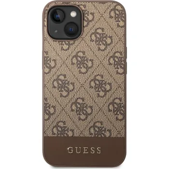 Guess 4G Stripe Zadní Kryt pro iPhone 14 Brown Guess PU 4G Printed Stripe zadní kryt s elegantním potiskem a logem Guess na zadní straně