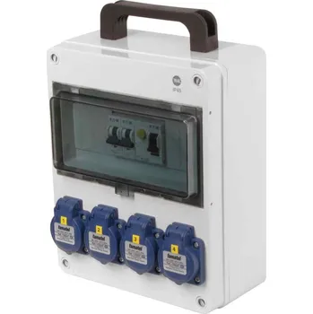 Rozvaděč Zásuvková skříň přenosná IP54 4x230V/16A s jištěním 2xPL6-B16/1 a proudovým chráničem PF6-25/2/003-A 270x220x120mm Famatel ZSF40000000.1 /581