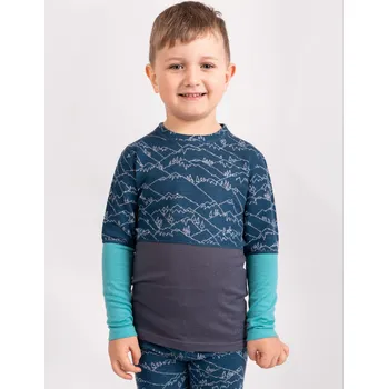 Dětské merino triko s dlouhým rukávem Nature, Kobaltová, Hory kluk Velikost: 146/152