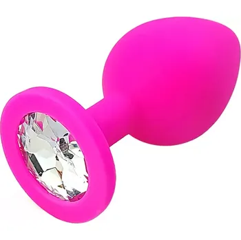 Silikonový anální kolík s čirým diamantem - M