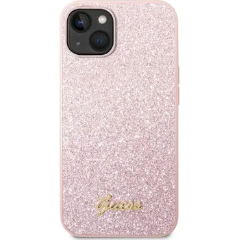 Guess PC/TPU Glitter Flakes Metal Logo Zadní Kryt pro iPhone 14 Plus Pink Guess prémiový ochranný kryt telefonu s motivem Guess, který nejen že váš telefon perfektně ochrání, ale také svým povedeným