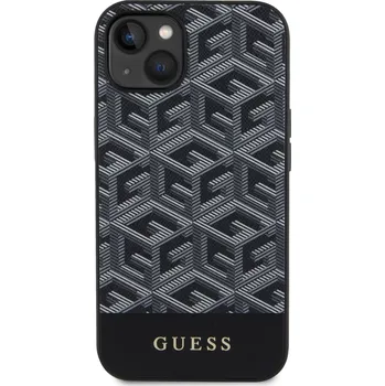 Telefonní příslušenství Guess PU G Cube MagSafe Zadní Kryt pro iPhone 14 černý Guess PU G Cube Magnetic prémiový ochranný kryt telefonu v kombinaci zadní strany s potažená látkou s motivem Guess, pružnými PU boky a vestavěn
