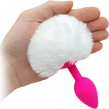 Anální kolík Silikonový anální kolík s bílým zaječím ocáskem