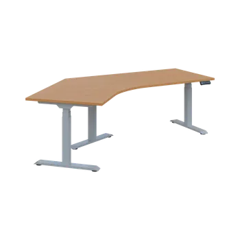 Psací stůl FLEXIERGO 120 160-110 výškově nastavitelný stůl, rohový, pravý, kovová podnož stříbrná, deska 25 mm, široký 2380 mm, buk royal
