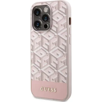 Telefonní příslušenství Guess PU G Cube MagSafe Zadní Kryt pro iPhone 13 Pro růžový Guess PU G Cube Magnetic prémiový ochranný kryt telefonu v kombinaci zadní strany s potažená látkou s motivem Guess, pružnými PU boky a ves
