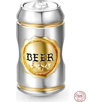 Přívěsek Charm Sterlingové stříbro 925 Pivo v plechovce, korálek na náramek, jídlo a pití