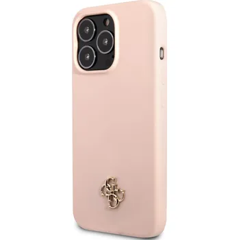 Pouzdro na mobilní telefon Guess 4G Silicone Metal Logo Zadní Kryt pro iPhone 13 Pro Pink Guess prémiový ochranný kryt telefonu s motivem Guess, který nejen že váš telefon perfektně ochrání, ale také svým povedeným designem a