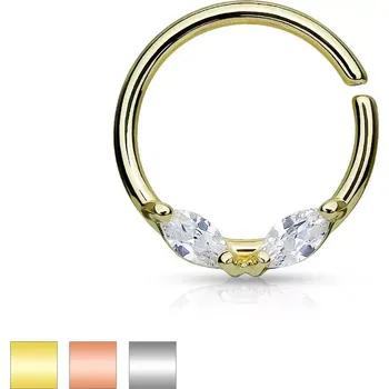 Piercing Ocelový piercing do nosu, kroužek, dva čiré zrnkovité zirkony, různé barvy - Barva: Měděná