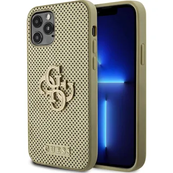 Pouzdro na mobilní telefon Guess PU Perforated 4G Glitter Metal Logo Zadní Kryt pro iPhone 12/12 Pro Barva: Zlatá