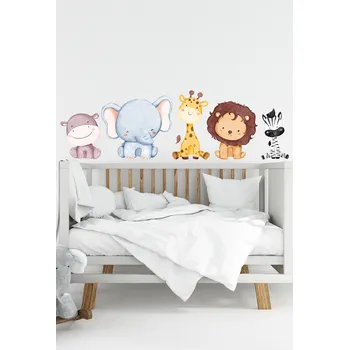 Samolepící dekorace MMO Dětská nálepka na zeď - Safari zvířátka N2