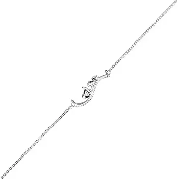 Náramek Stříbrný 925 náramek, vlnka z čirých zirkonů, lesklé srdíčko a nápis Love