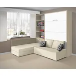 Nabytekmorava Sklápěcí postel s pohovkou VS 21075, 200 x 140cm barevné kombinace: Akát / dveře bílé LESK, barva pohovky: Savana krémová