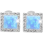 JSB bijoux s.r.o. Stříbrné náušnice puzety s čtvercovým opálem a krystaly Swarovski Blue malé (Stříbro 925/1000)