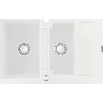 Granitový dřez MEXEN - Gaspar žula dřez 1,5-mísa dřez s vypouštěním krátký odkapávač 737x475 mm, bílá 6507731505-20