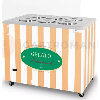 Zmrzlina Distributor zmrzliny, vitrína na zmrzlinu, konzervátor, retro, 6 tub, okrouhlé nádoby na zmrzlinu (kyvety), 1063x670x895 mm, bílo-béžový | RESTO QUALITY, GELATO POZETTI 6 BEIGE