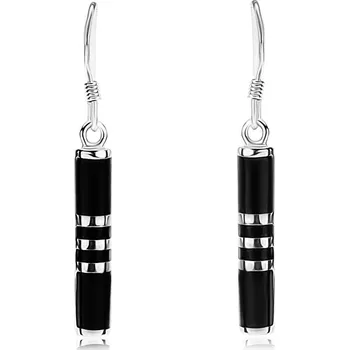 Náušnice Rhodiované náušnice - stříbro 925, úzký svislý obdélník, kámen černé barvy