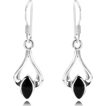 Náušnice Náušnice ze stříbra 925, lesklý obrys slzy a černé hladké zrnko