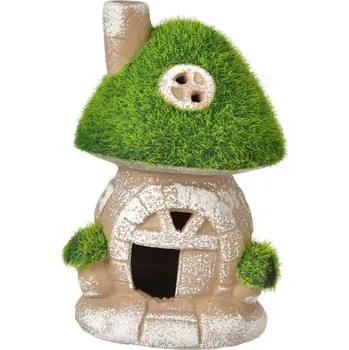 Svícen Domeček ker./mech houba zelený/šedý 9x9x14 cm