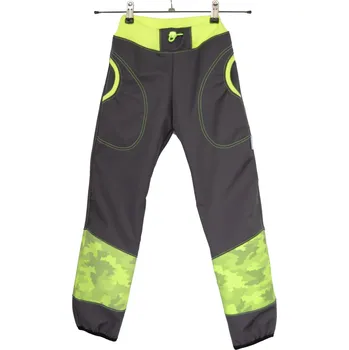 Chlapecké kalhoty dosupliku Dětské softshellové kalhoty - REFLEXNÍ žlutý maskáč 146 šedá s neonově žlutou softshell