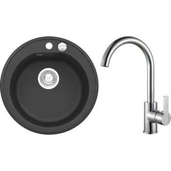 Kuchyňský dřez Alveus Set Niagara 10 Granitový dřez kulatý 510 mm+ baterie Tonia, černá, SETA571