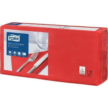 Papírový ubrousek Ubrousky "Lunch", červená, 1/4 skládání, 3-vrstvé, 33x33 cm, TORK