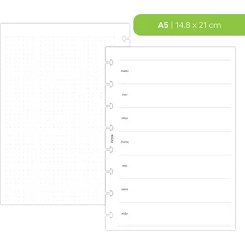 Kancelářské potřeby Fleppi Náplň do diáře - Kalendář nedatovaný, T1S čistý + tečkované poznámky vlevo Vyberte velikost náplně: A5 - 8 disků / Filofax Notebook