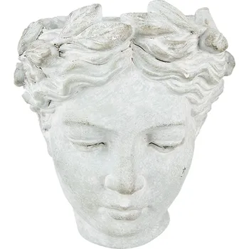 Květináč Šedý antik cementový nástěnný květináč hlava ženy - 17*13*21 cm