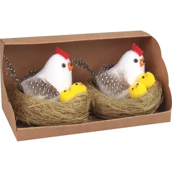 Velikonoční dekorace Slepička s kuřátky bílá 7 cm, 2 ks 17151