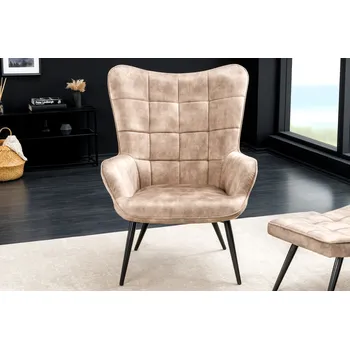 Křeslo Designové retro křeslo Scandinavia krémové samet