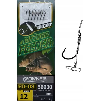 Rybářský háček OWNER - Hotové návazce METHOD FEEDER FD-03 0,22mm vel. háčku 12